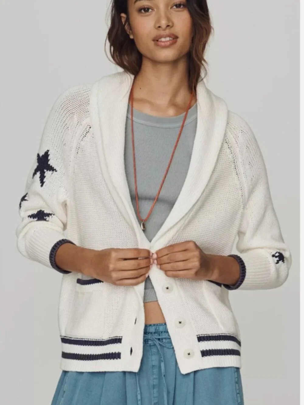 Anthropologie Maeve American Flag Shawl Collar Cardigan Sweater XL NWT Patriotic